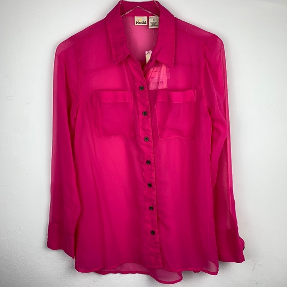 MUDD — Hot Pink V-Neck Collar Button Up Blouse S - Picture 1 of 8